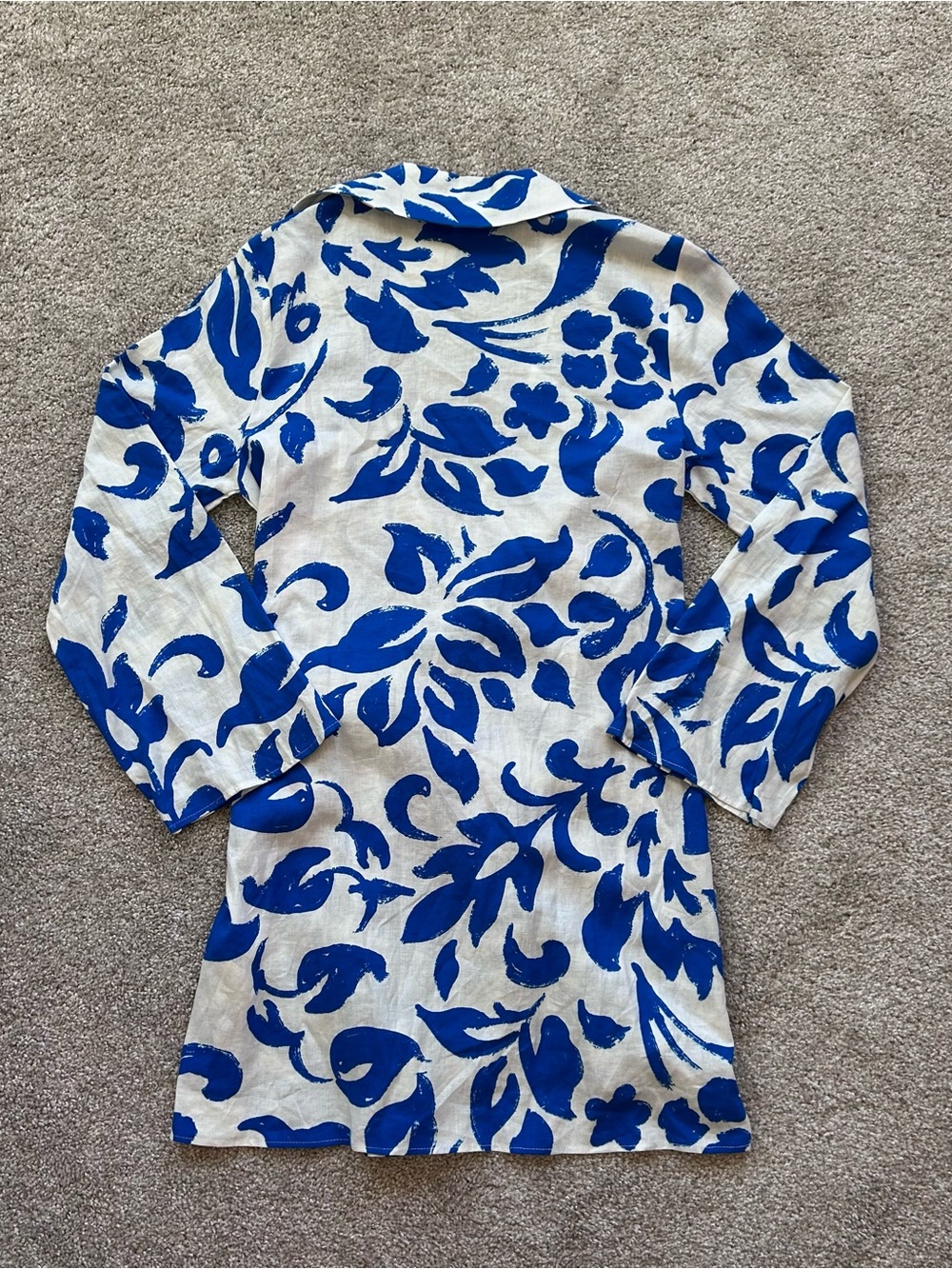 ZARA Linen Blend Floral Wrap Dress Medium NWT Blue White Tropical Abstract Mini - Picture 10 of 10